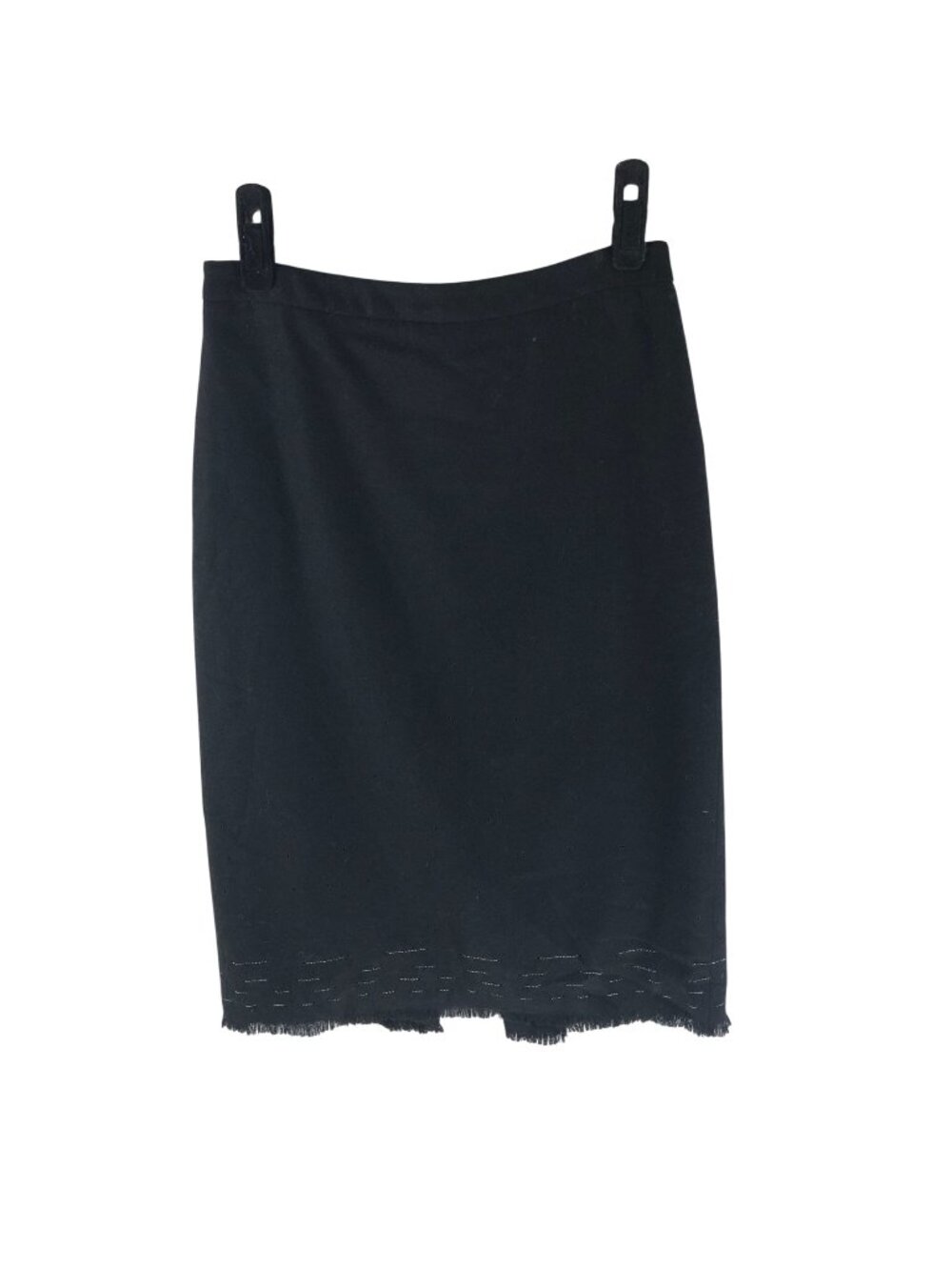 BCBGMaxAzria Collection Vintage Pencil Skirt Wool Blend Fringe Laser Cut Black 2